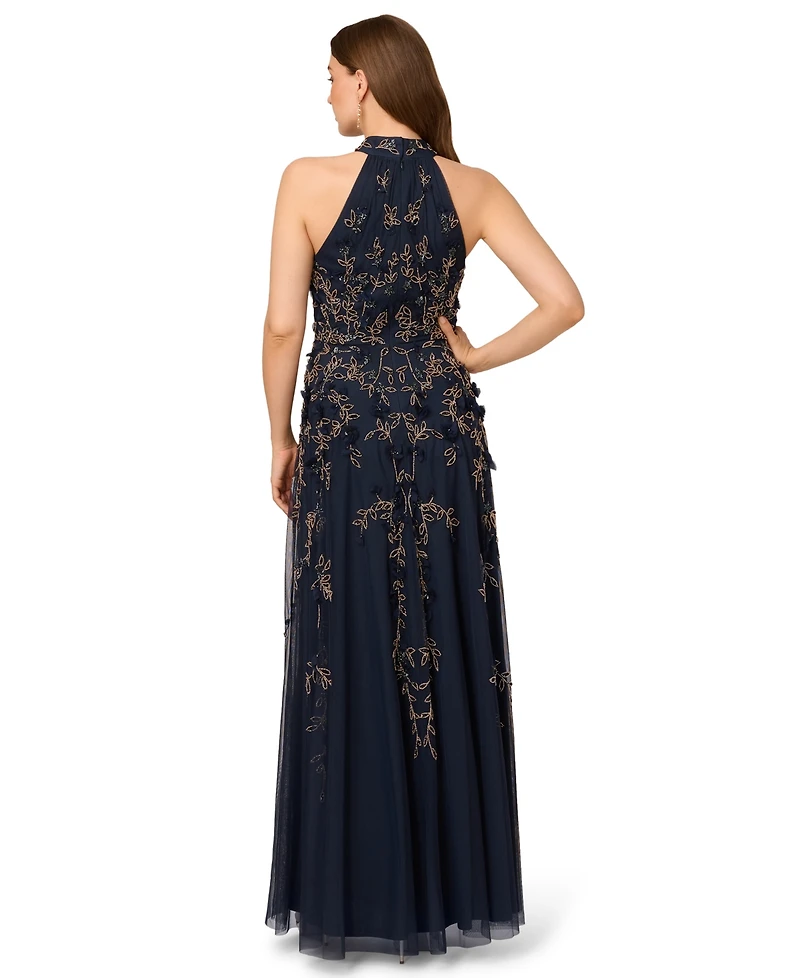 Adrianna Papell Women's Beaded Petal Sleeveless Maxi Dress