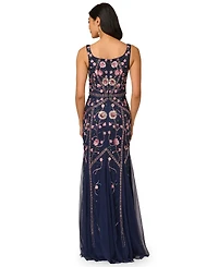 Adrianna Papell Women's Beaded Godet Square Neck Dress