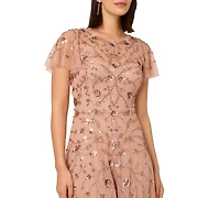 Adrianna Papell Women's Boat Neck Beaded Midi Dress