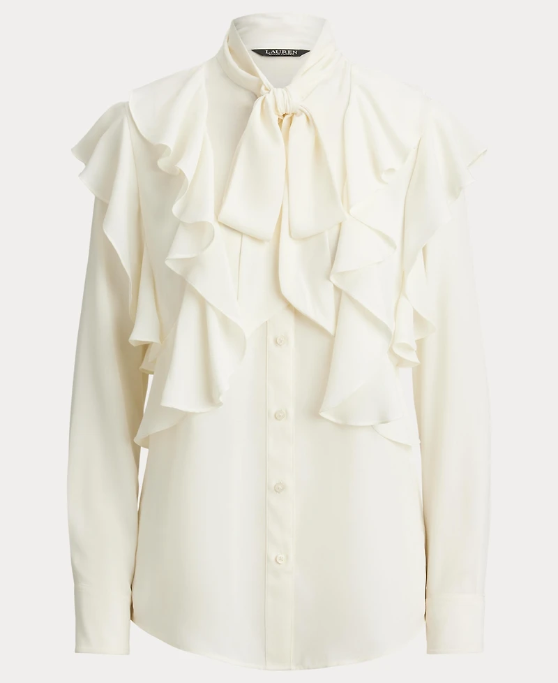 Lauren Ralph Women's Ruffle Detail Tie-Neck Blouse