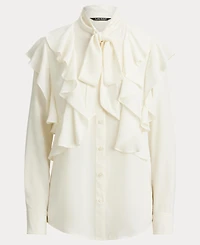 Lauren Ralph Women's Ruffle Detail Tie-Neck Blouse