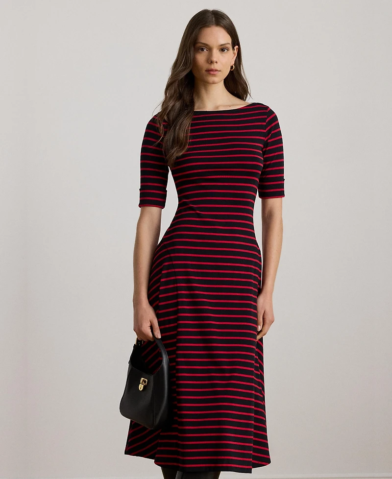 Lauren Ralph Women's Striped Stretch Cotton Midi Dress