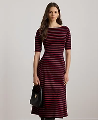Lauren Ralph Women's Striped Stretch Cotton Midi Dress