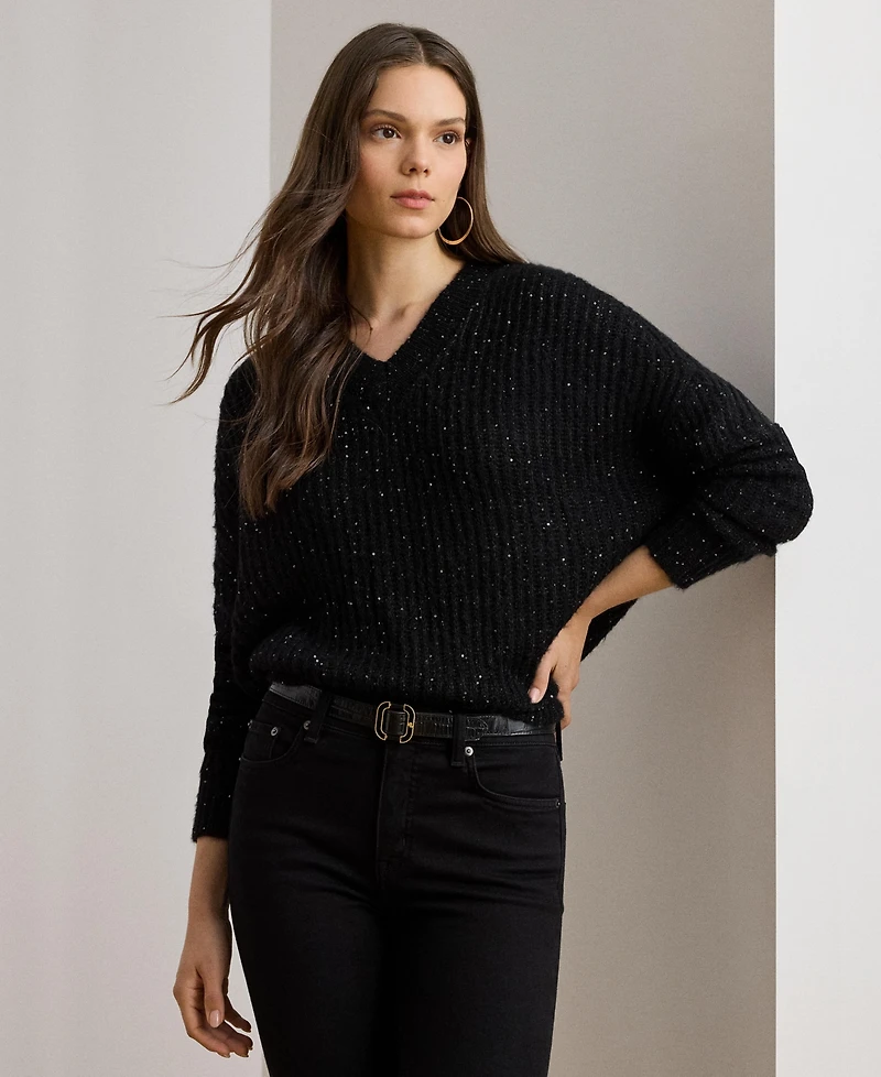 Lauren Ralph Lauren Women's Sequin Detail V-Neck Sweater
