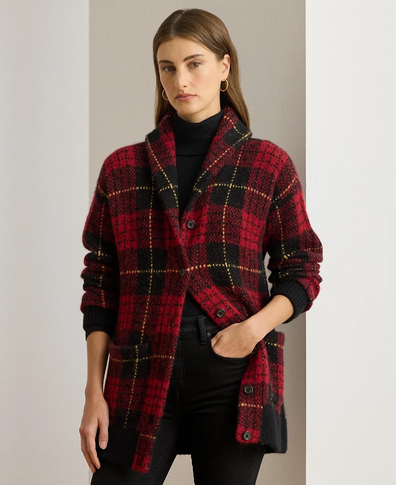 Lauren Ralph Women's Plaid Shawl-Collar Cardigan