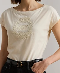 Lauren Ralph Women's Sequin Detail Boat Neck Jersey T-Shirt