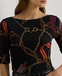 Lauren Ralph Lauren Women's Boat Neck Belting Print T-Shirt