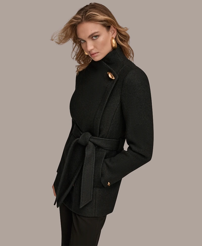 Donna Karan New York Women's Wing Collar Belted Coat