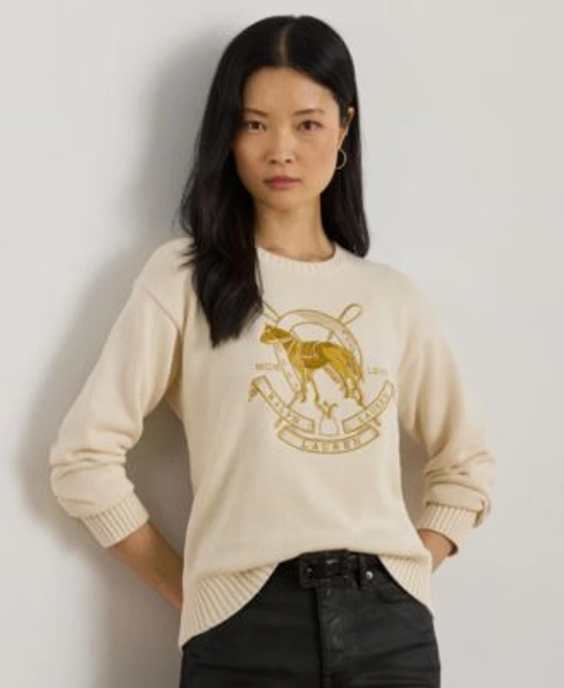 Lauren Ralph Lauren Womens Embroidered Crewneck Knit Sweater P Xs Xxl