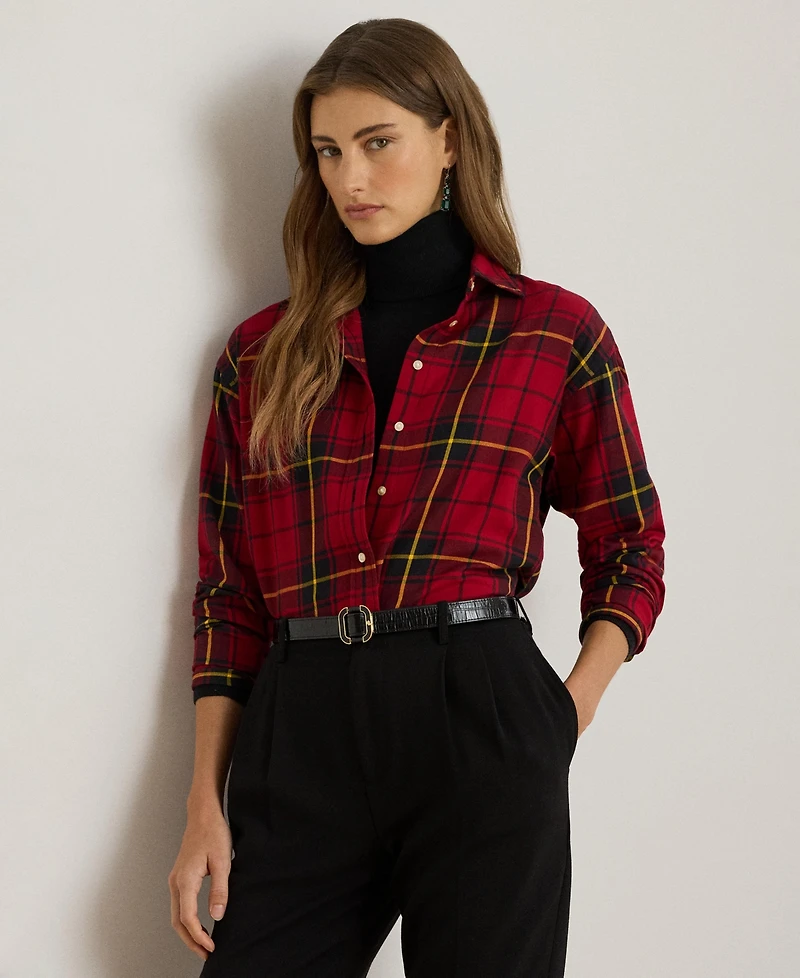 Lauren Ralph Women's Relaxed Fit Checked Plaid Shirt