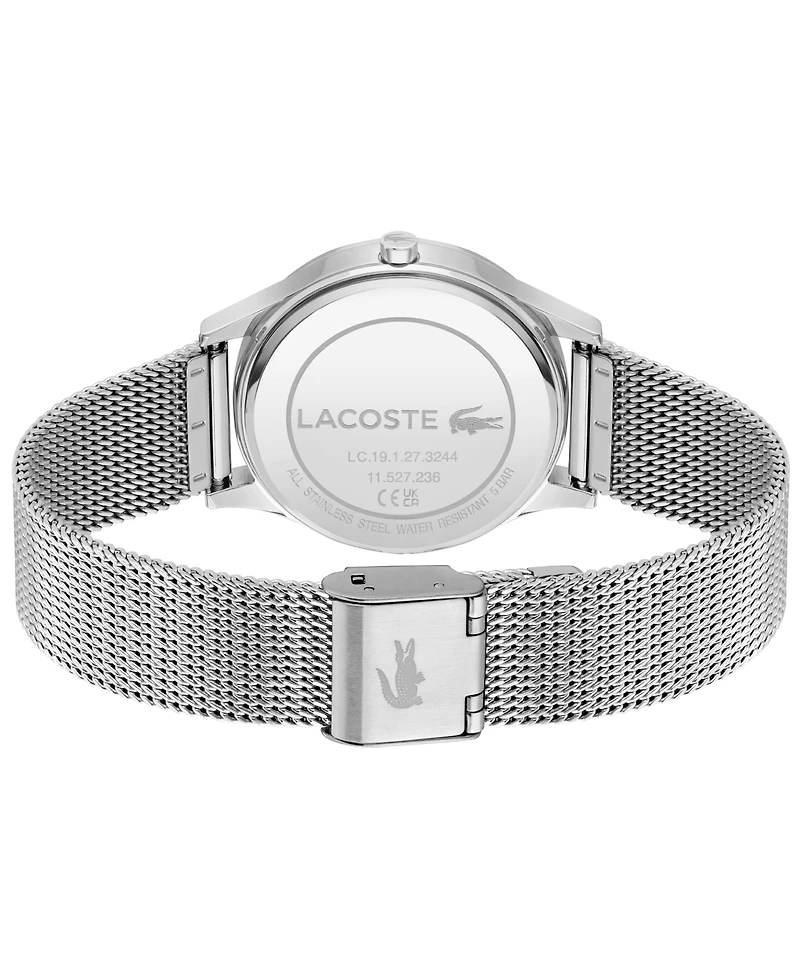 Lacoste Women's Crocodelle Silver Tone Stainless Steel Mesh Bracelet Watch, 36mm