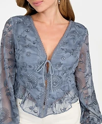 Guess Women's Seiah Embroidered Blouson-Sleeve Top