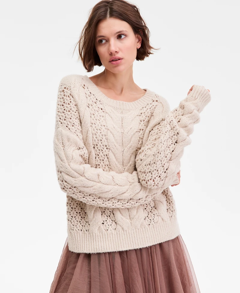 Lucky Brand Women's Pointelle Cable Crew Neck T-Shirt