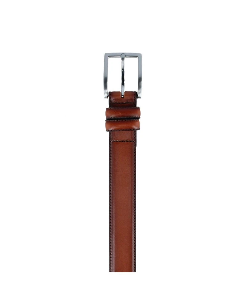 Trafalgar Men's Malik Burnished Feather Edged 32mm Leather Belt