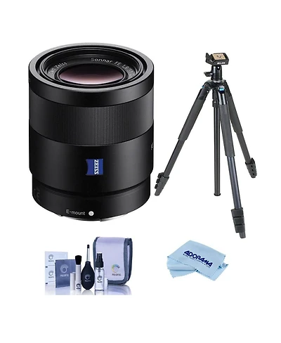 Sony Sonnar T Fe 55mm f/1.8 Za Lens for Sony E, Bundle with Flip-Zip 4-Section Aluminum Multi-Functional Photo Tripod, Cleaning Kit, Cleaning Cloth