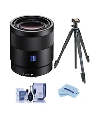 Sony Sonnar T Fe 55mm f/1.8 Za Lens for Sony E, Bundle with Flip-Zip 4-Section Aluminum Multi-Functional Photo Tripod, Cleaning Kit, Cleaning Cloth