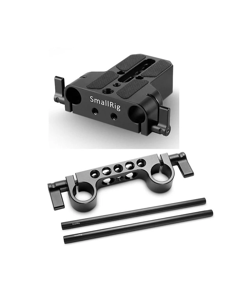 SmallRig Baseplate with Dual 15mm Rod Clamp - Bundle With SmallRig 15mm Black Aluminum Alloy Rod Pair, M12 Thread 12"