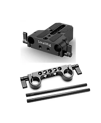 SmallRig Baseplate with Dual 15mm Rod Clamp - Bundle With SmallRig 15mm Black Aluminum Alloy Rod Pair, M12 Thread 12"
