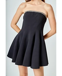 endless rose Women's Jewel Trim Flounced Mini Dress