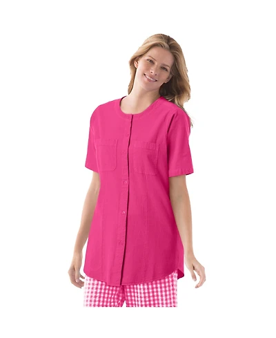 Woman Within Women's Short-Sleeve Crinkle Shirt