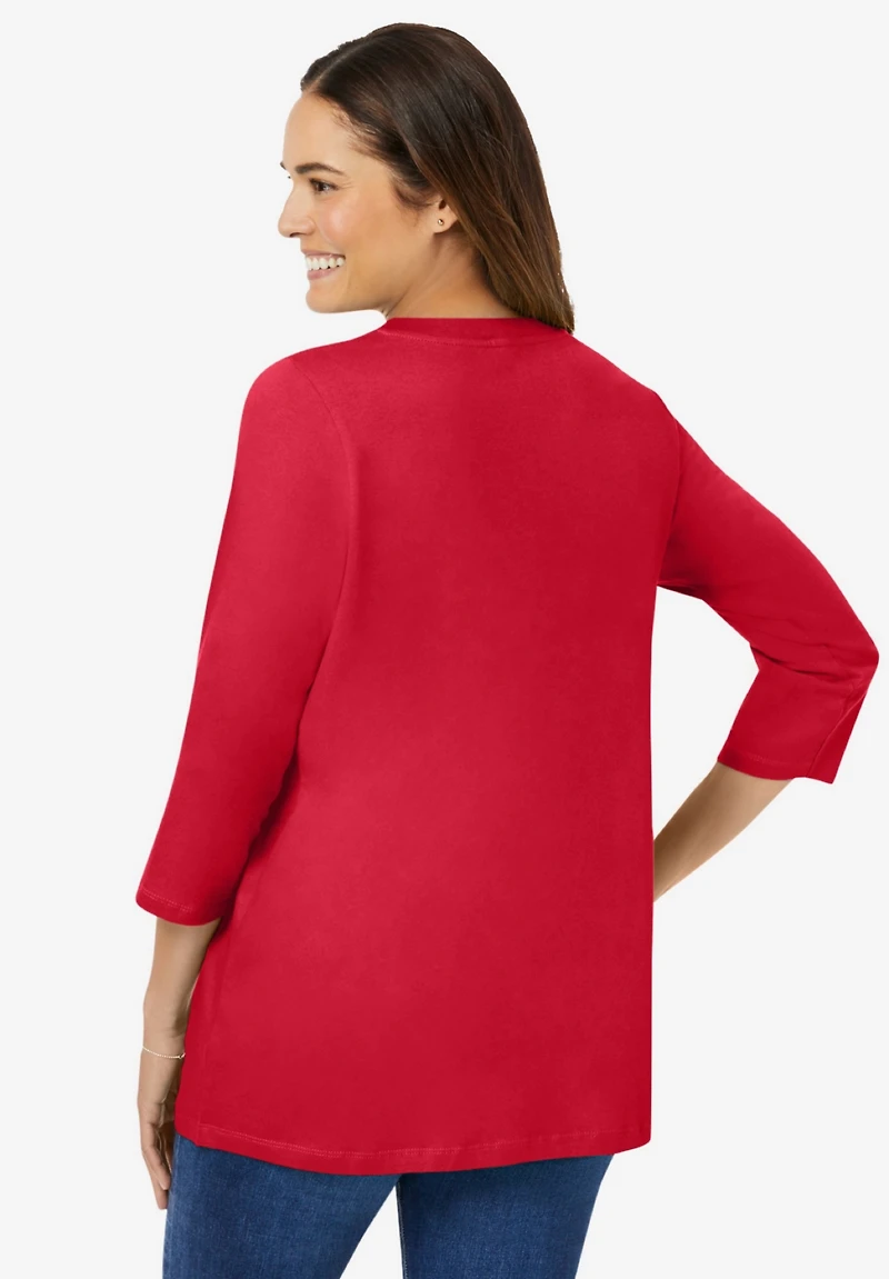 Woman Within Plus Perfect Three-Quarter Sleeve V-Neck Tee