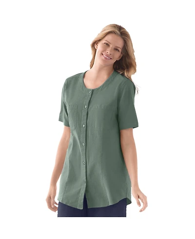 Woman Within Women's Short-Sleeve Crinkle Shirt