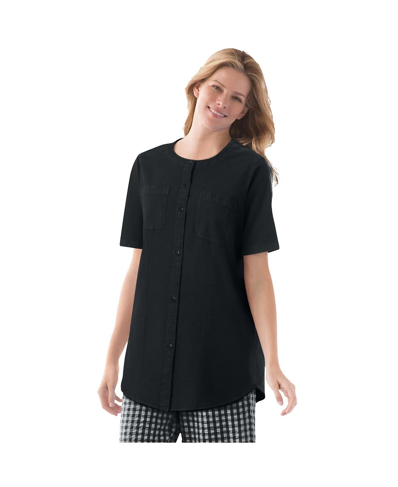 Woman Within Women's Short-Sleeve Crinkle Shirt