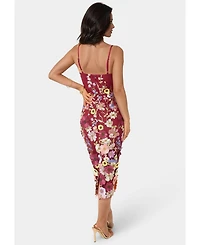Bebe Women's 3D Floral Strappy V Midi Dress