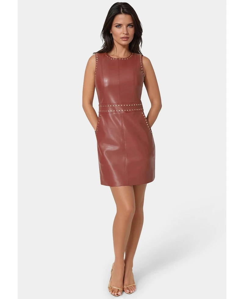 Bebe Women's Faux Leather Stud Seam Dress
