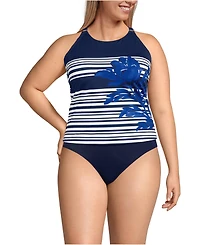 Lands' End Women's Plus Tugless High Neck Strappy Back Tankini Swimsuit Top