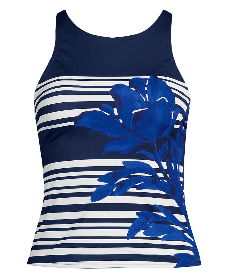 Lands' End Women's Mastectomy Tugless High Neck Strappy Back Tankini Swimsuit Top