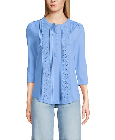 Lands' End Women's 3/4 Sleeve Lightweight Jersey Embellished Top