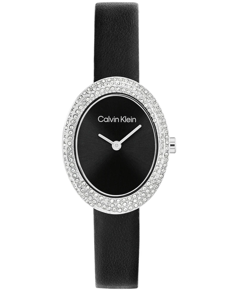 Calvin Klein Women's Twisted Bezel Black Leather Strap Watch, 24mm