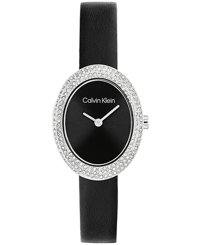 Calvin Klein Women's Twisted Bezel Black Leather Strap Watch, 24mm