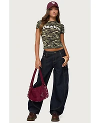 Edikted Womens Aden Contrast Stitch Barrel Jeans