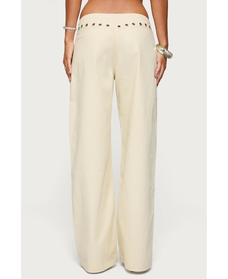 Edikted Womens Grommet Tie Waist Low Rise Jeans