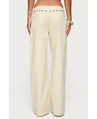 Edikted Womens Grommet Tie Waist Low Rise Jeans