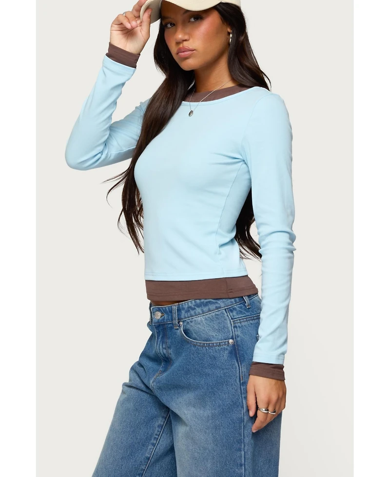 Edikted Women's Contrast Layered Look Long Sleeve T Shirt