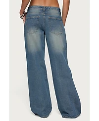 Edikted Womens Ronny Curved Stitch Low Rise Jeans