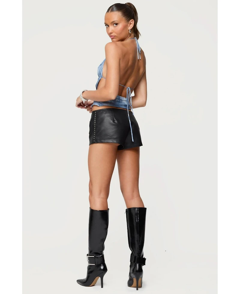 Edikted Womens Crossover Backless Printed Mesh Top