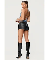 Edikted Womens Crossover Backless Printed Mesh Top