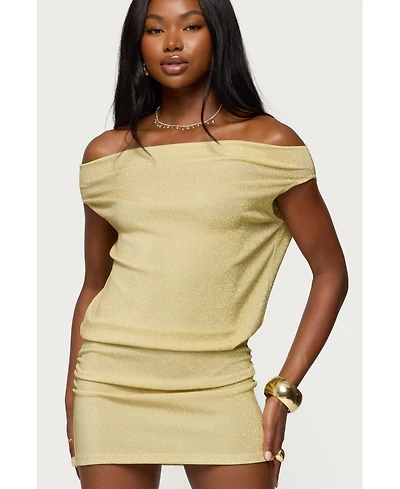 Edikted Womens Eris Metallic Off Shoulder Mini Dress