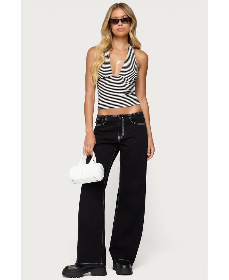 Edikted Women's Sage Striped Halter Top