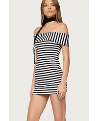 Edikted Women's Zivi Fold Over Striped Mini Dress