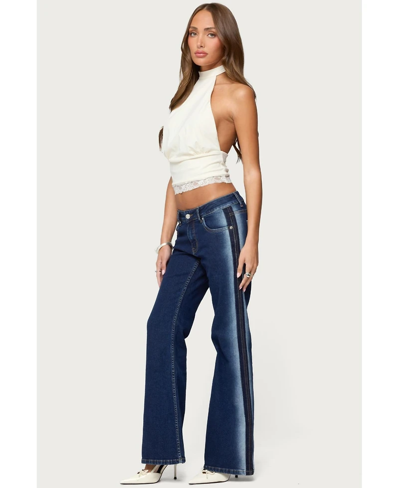 Edikted Women's Airbrushed Low Rise Flared Jeans