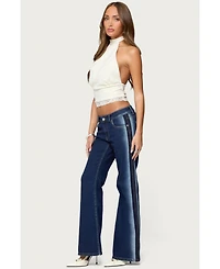 Edikted Women's Airbrushed Low Rise Flared Jeans