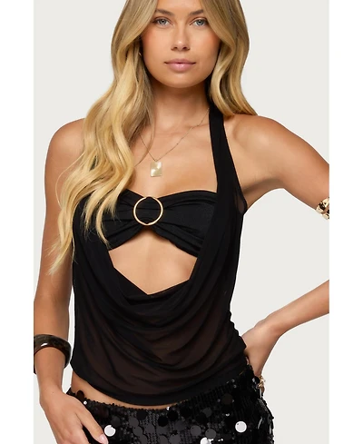 Edikted Womens Issey Layered Bra Cowl Neck Top