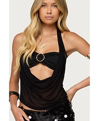 Edikted Womens Issey Layered Bra Cowl Neck Top