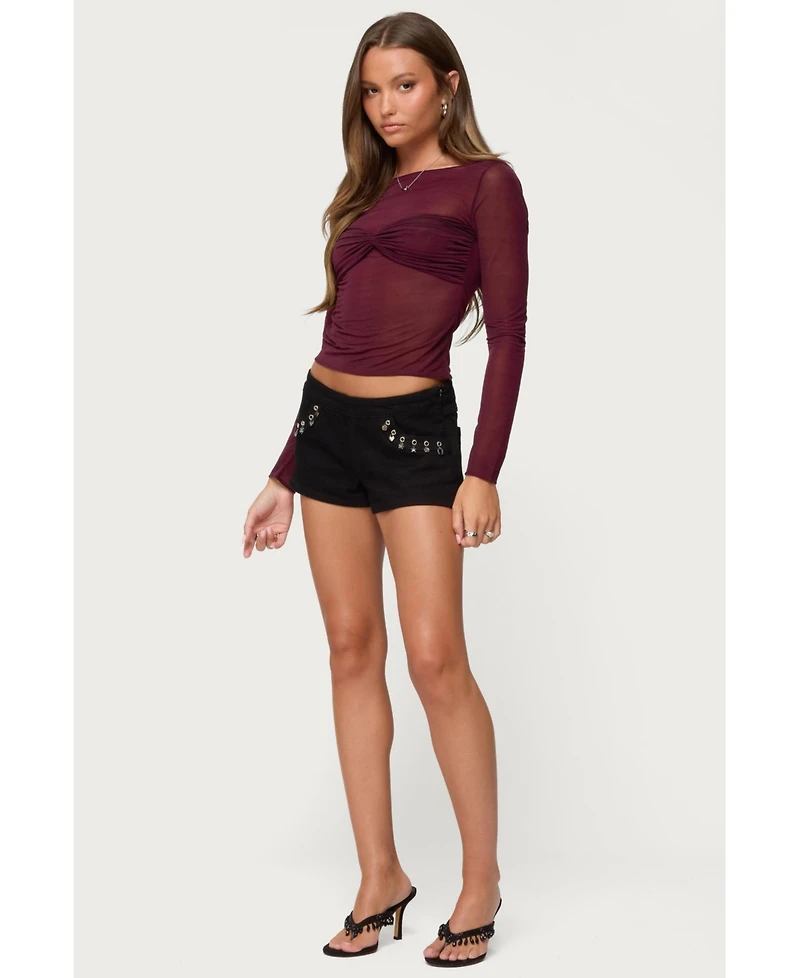 Edikted Women's Oona Sheer Gathered Long Sleeve Top