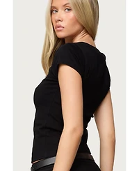 Edikted Women's Oliana Ribbed Boat Neck T Shirt